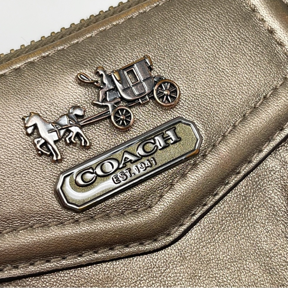 Coach Madison Accordion Zip Clutch Wallet Metallic Leather Card Organizer Large - Picture 3 of 14